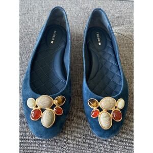 Birdies Hummingbird Ballet Flats Womens Size 5 Teal Suede Rhinestones Slip On